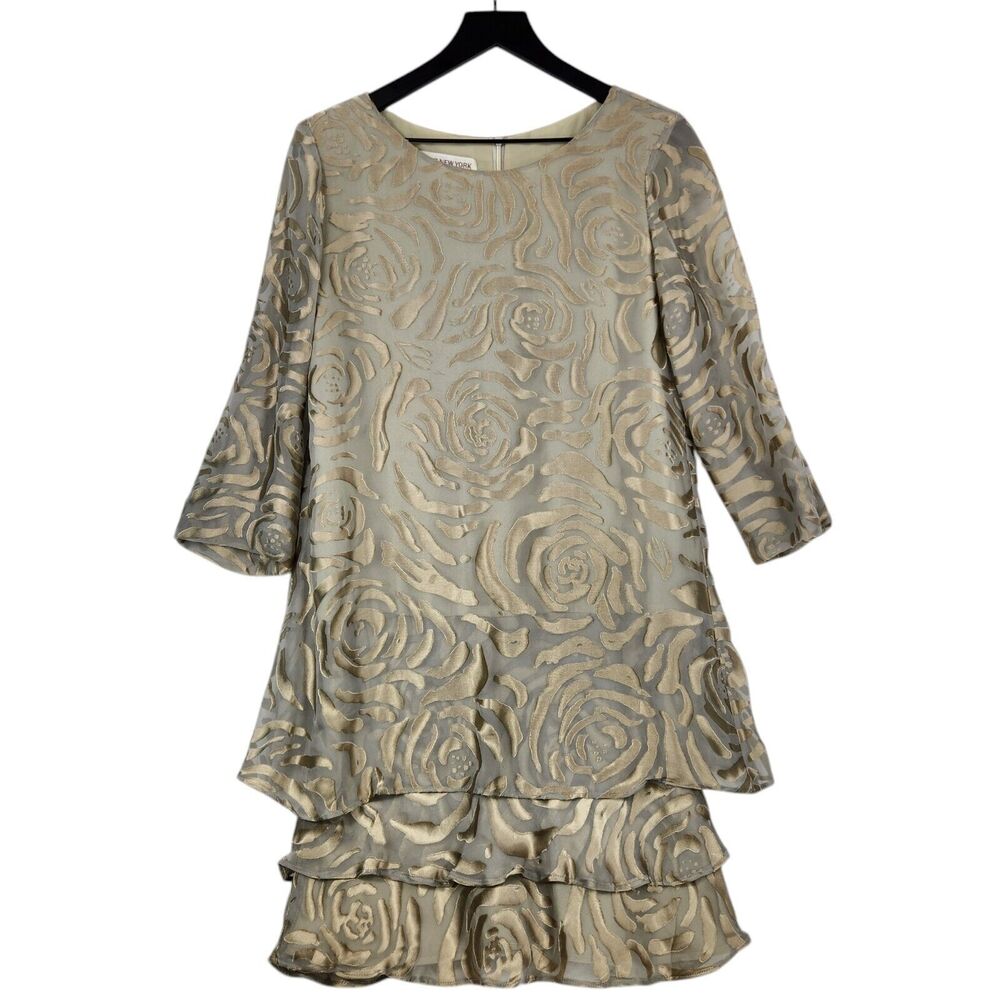 Jones New York Silk Rayon Shift Ruffle Tiered Dress Sz 6 Abstract Floral Formal